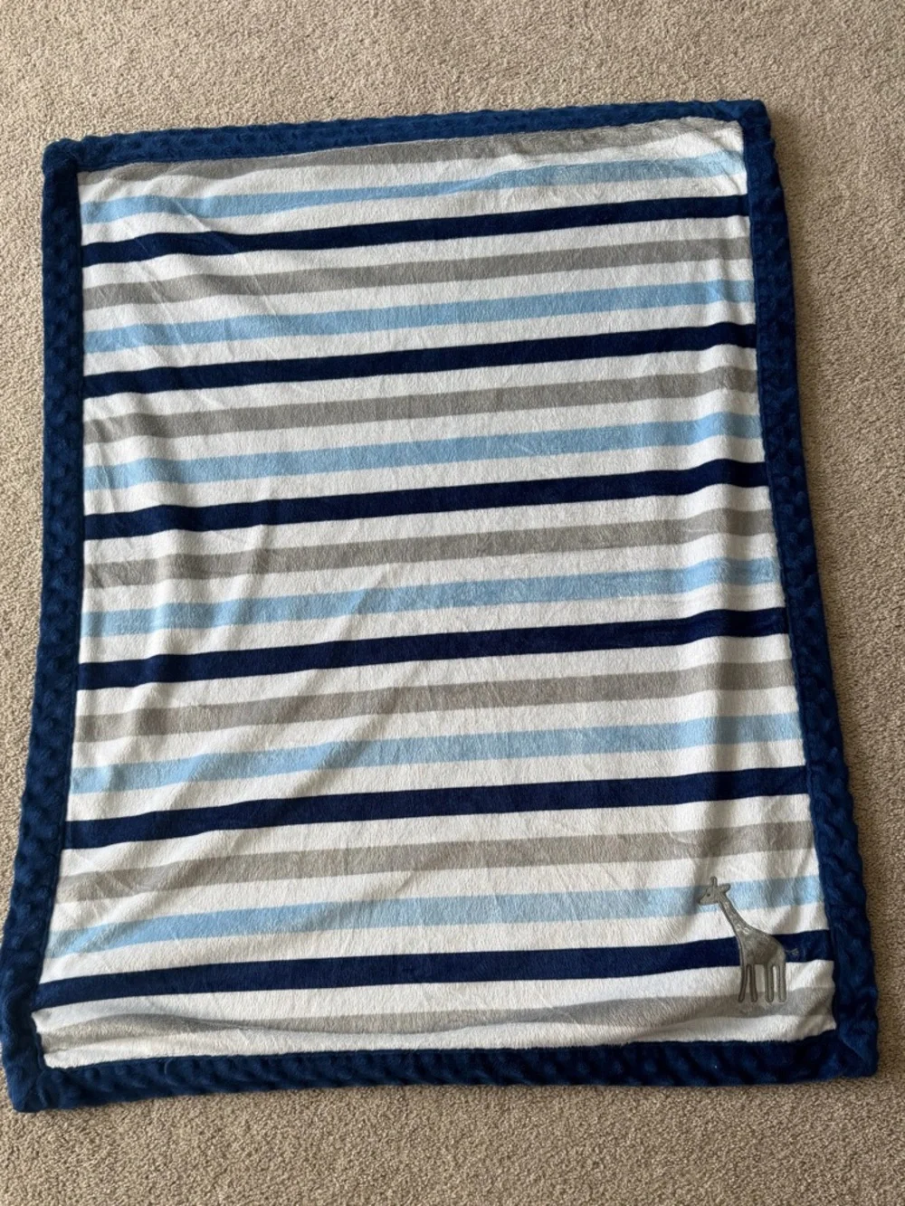 Child of Mine Minky/Sherpa Blue Stripe Giraffe Baby Blanket